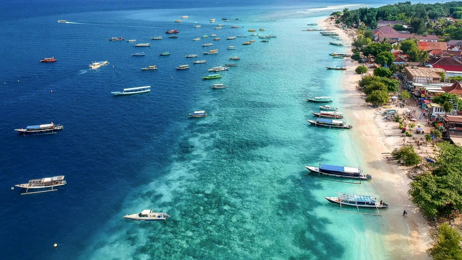 Aerial view of Gili Trawangan and surrounding waters