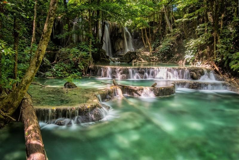 Tiered turquoise waterfall pools